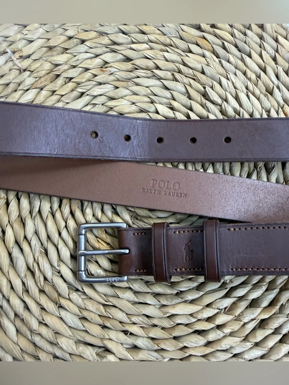 NWT Polo by Ralph Lauren Brown Leather Belt w/Silver Buckle. Size 36.